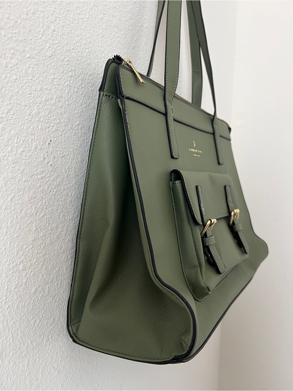 London Fog Olive Green Work Tote Bag | Dark Academia Office Bag - Picture 3 of 7
